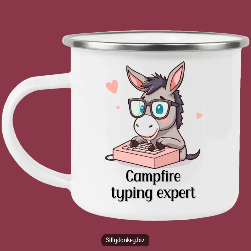 Funny Donkey Typing Camping Mug: Outdoor Laughs with a Speedy Donkey