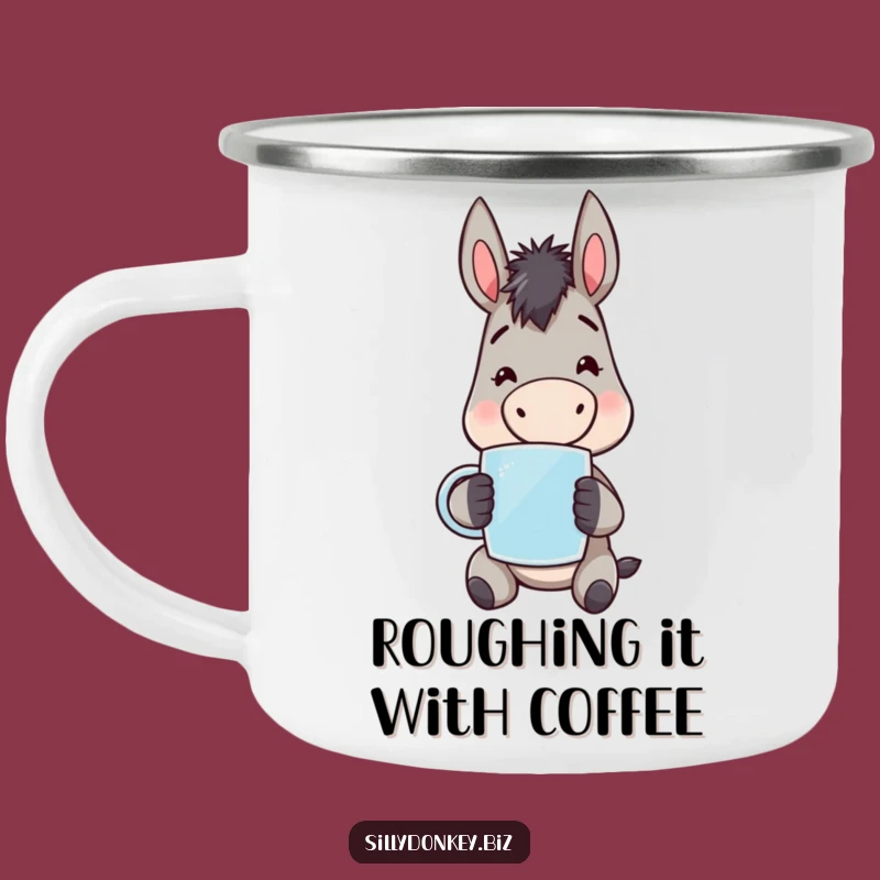 Funny Kawaii Donkey Camping Mug: Weary Cheerful Donkey Enamel Cup, Adventurous Funny Gift