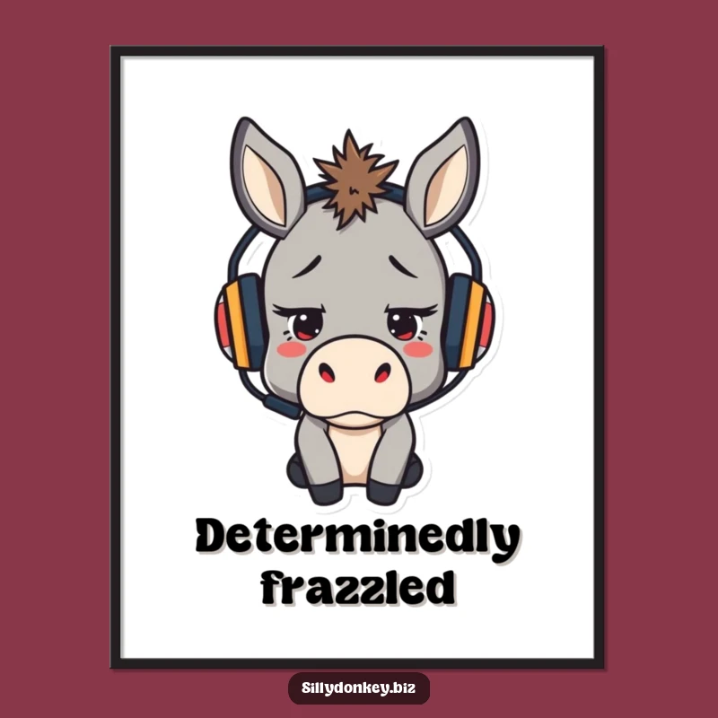 Funny Stressed Donkey Digital Art: Determined Kawaii Download for Humorous Wall Decor Gift