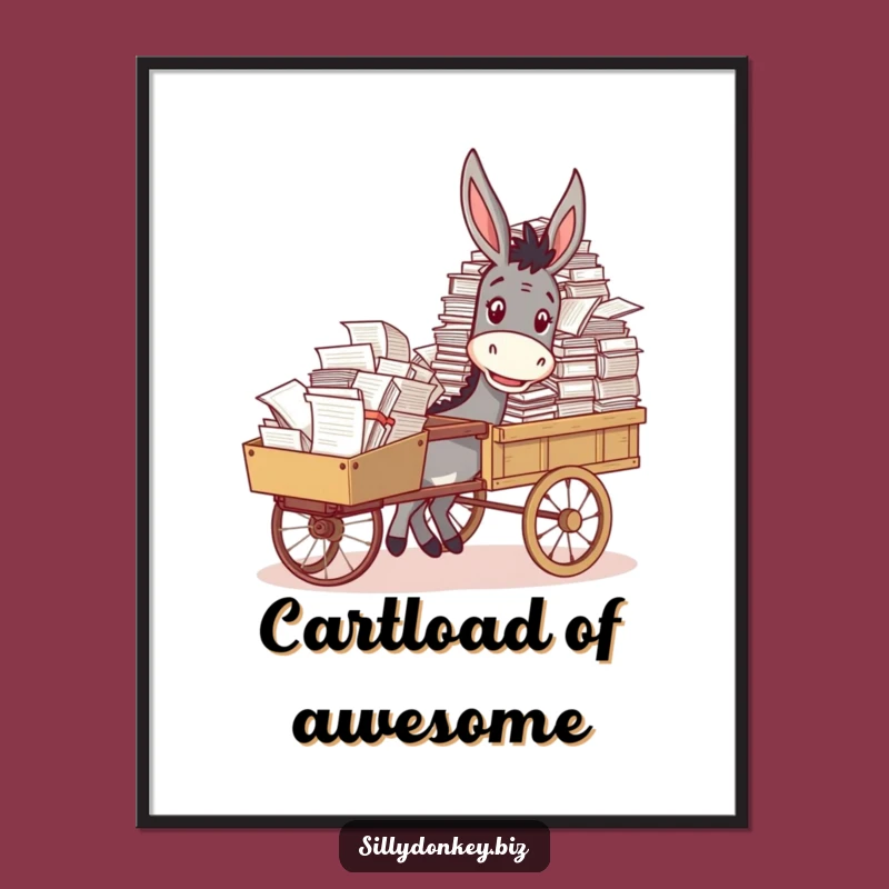 Funny Donkey Paperwork Digital Print: Instant Cheer for Your Walls