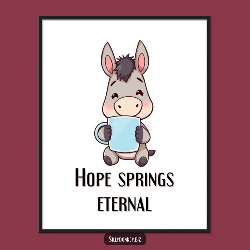 Funny Kawaii Donkey Digital Art: Weary Cheerful Donkey Wall Art, Instant Funny Gift Download