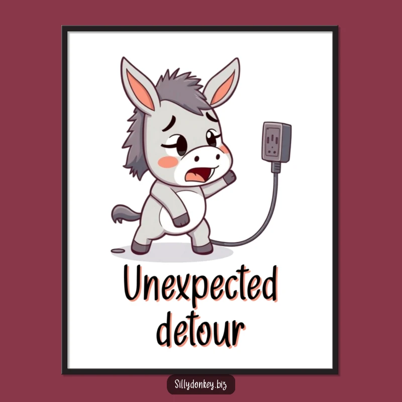 Funny Tripping Donkey Poster: Kawaii Mishap Art for Humorous Wall Decor Gift