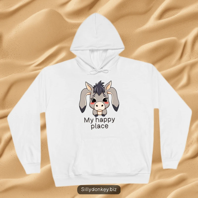 Funny hoodie featuring a kawaii donkey character with ears drooped in comical despair, offering a humorous sense of comfort and relatability.