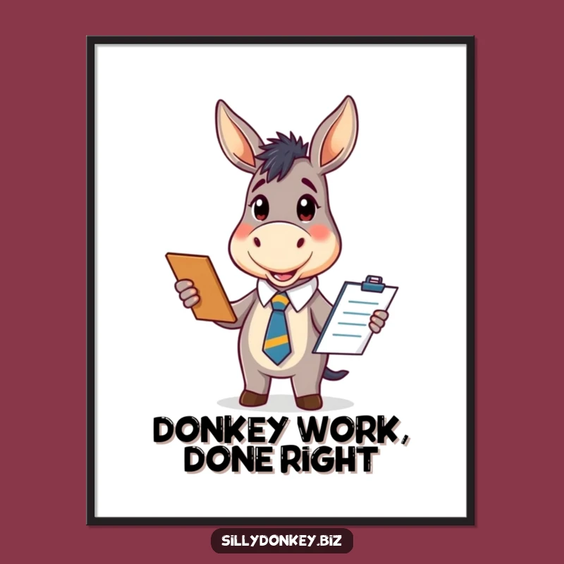 Free Printable Wall Art: Kawaii Donkey, Office Whimsy, Cute Downloadable Decor