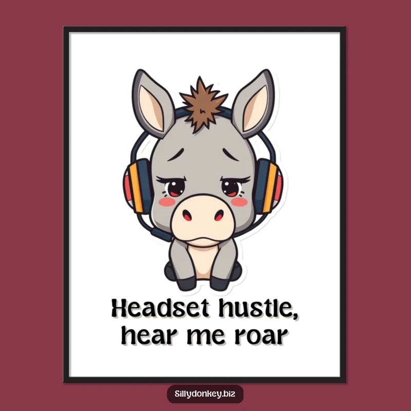 Free Printable Wall Art: Stressed Donkey with Headset for a Humorous Work Vibe