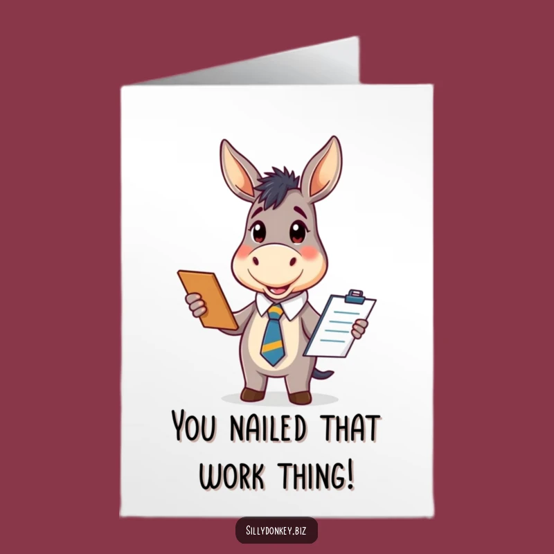 Free Printable Congrats Card: Kawaii Donkey, Clipboard Champ, Enthusiastic Downloadable Gift