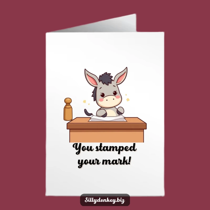 Free Printable Congratulations Card: Stamping Donkey for a Successful Achievement Greeting